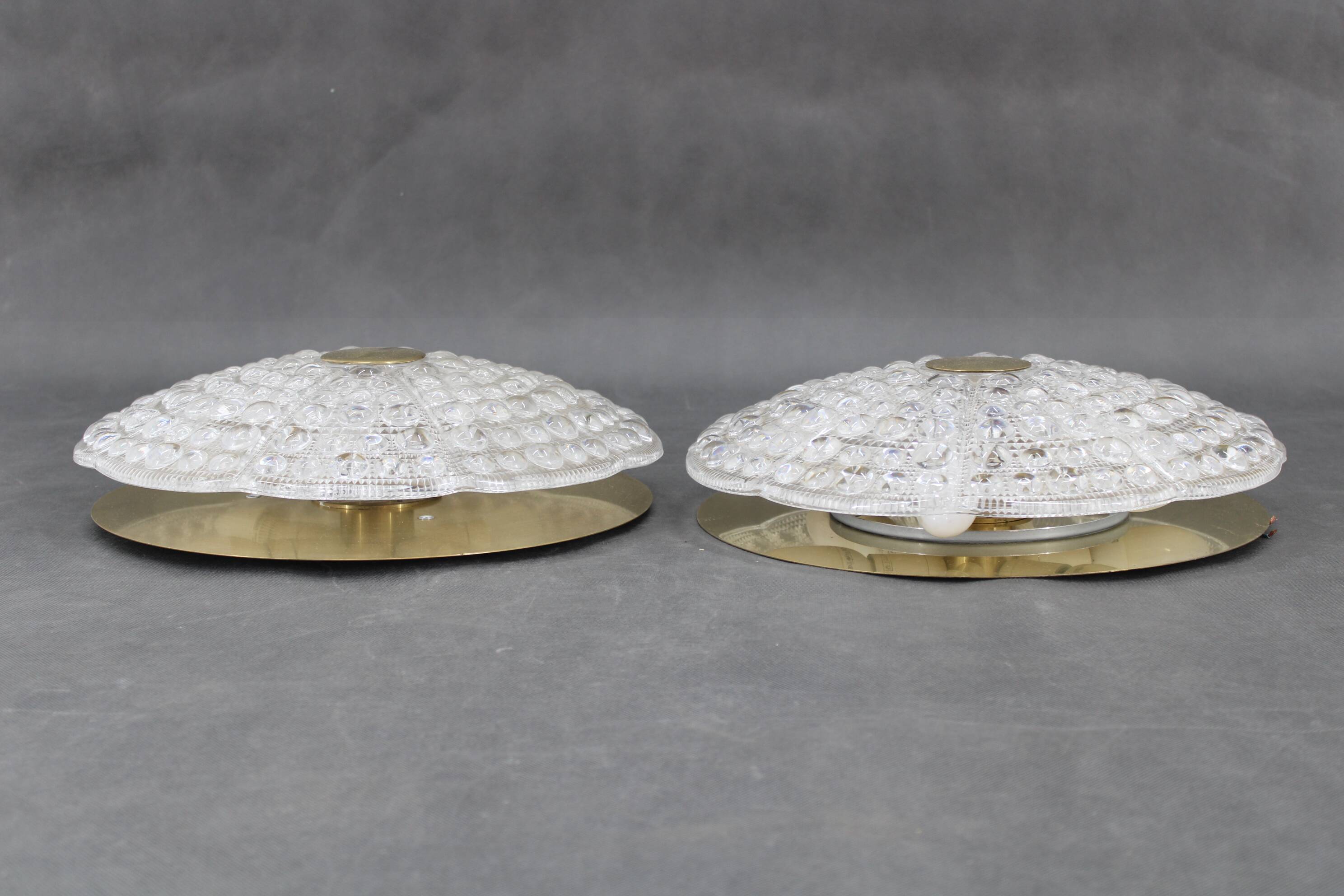 1970s Carl Fagerlund Pair of Brass and Glass Ceiling Lamps, Sweden