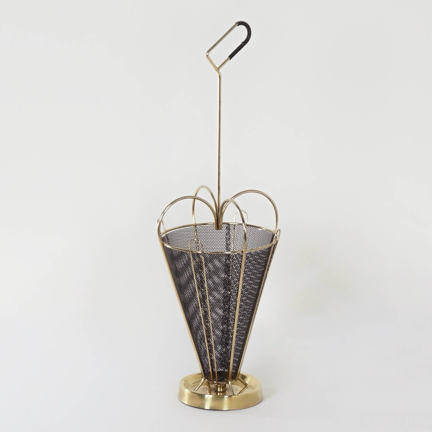 Mid-century umbrella stand of brass and perforated metal, 1950s
