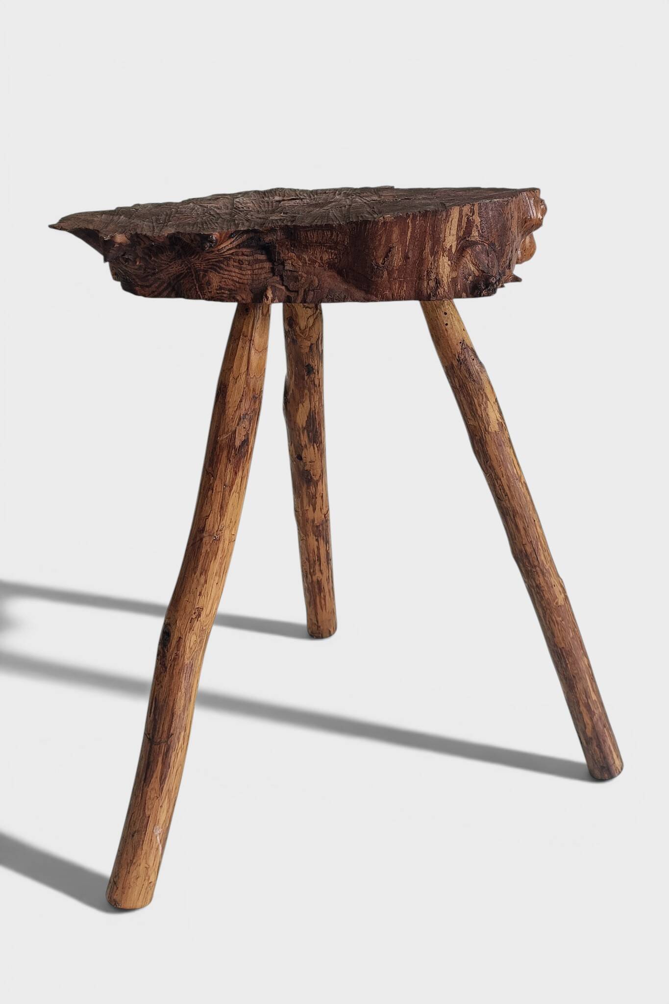 French Olive Wood Rustic / Wabi Sabi Accent Side Table / Stool, Early 20th C.