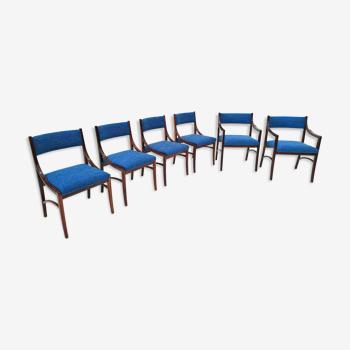 Ensemble de 6 chaises modernes bleues du milieu du siècle