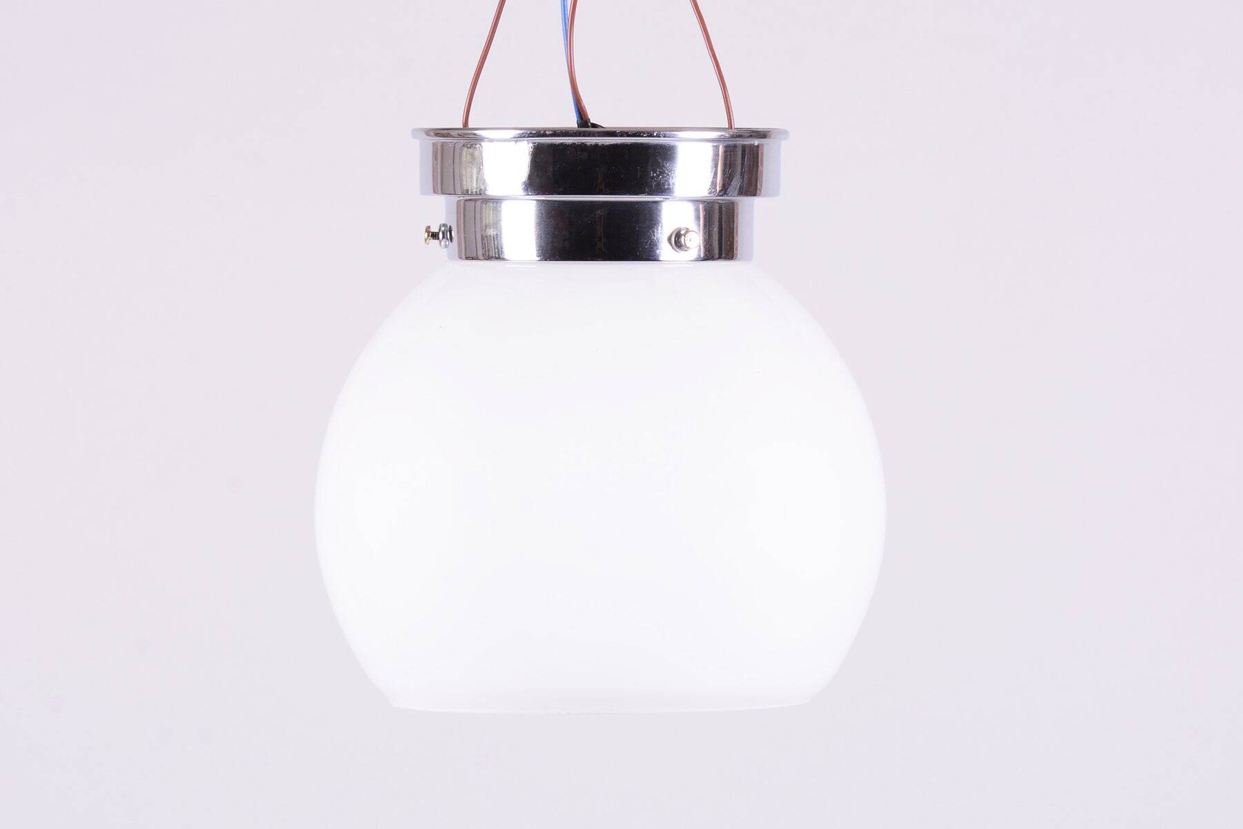 Bauhaus Ceiling Lamp in Chrome-Plated Steel and Opal Glass, Czech, 1930s