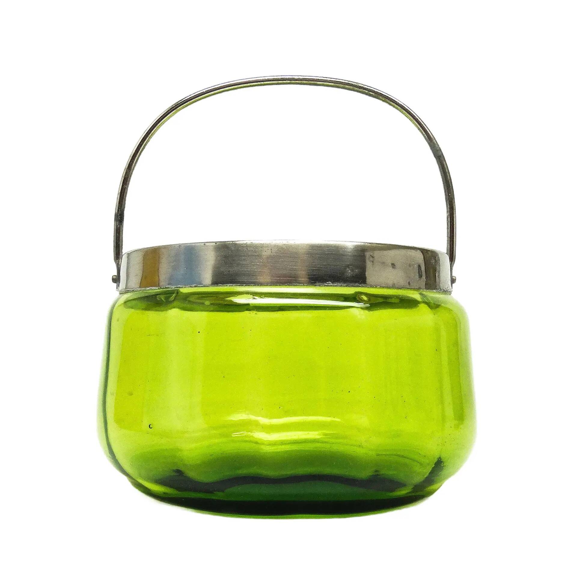 Sugar bowl, Art Nouveau, green glass, silver-plated brass, Sweden, early 20th century