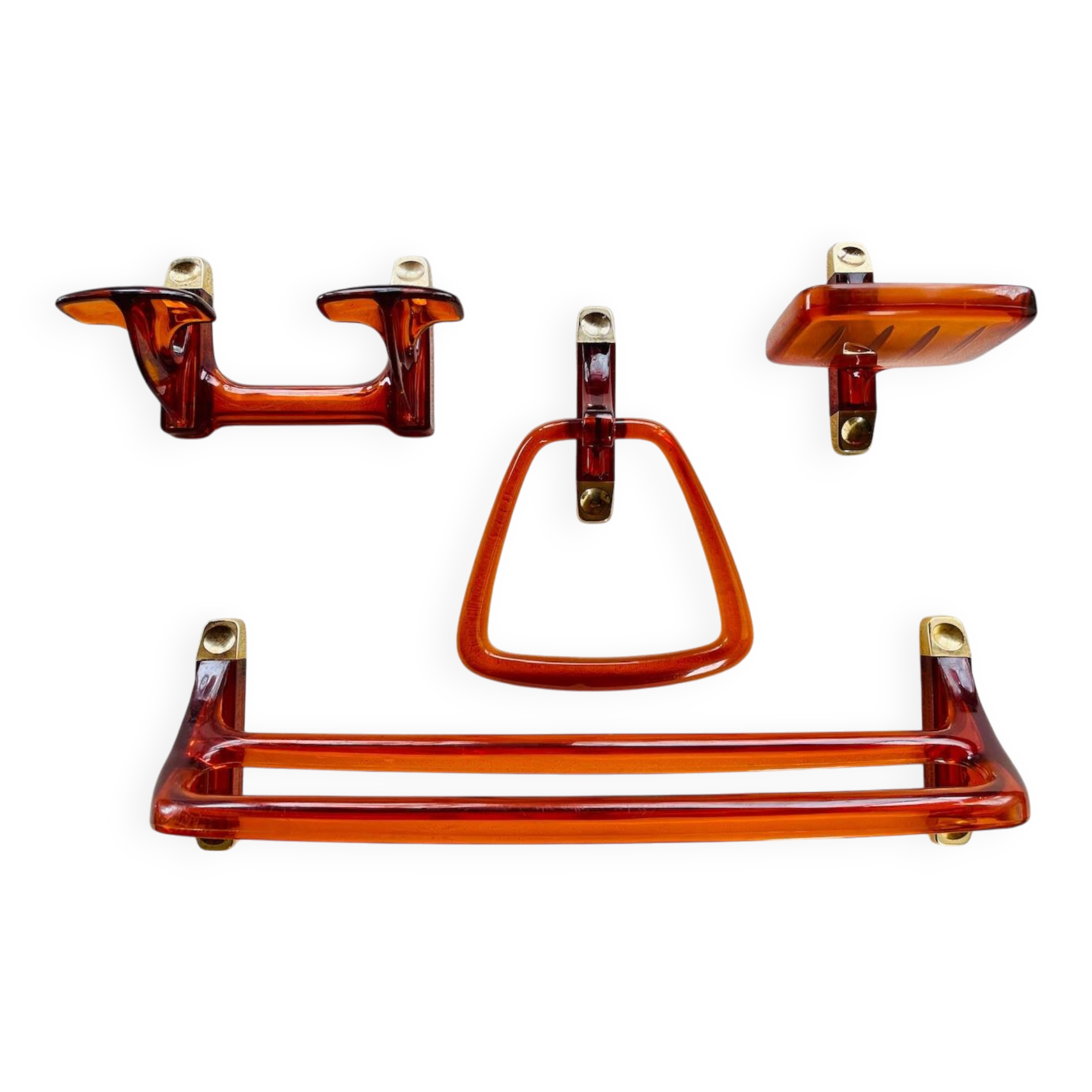 Set of 4 Burnt Orange 1970s Bathroom Accessories