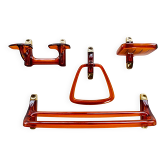 Set of 4 Burnt Orange 1970s Bathroom Accessories