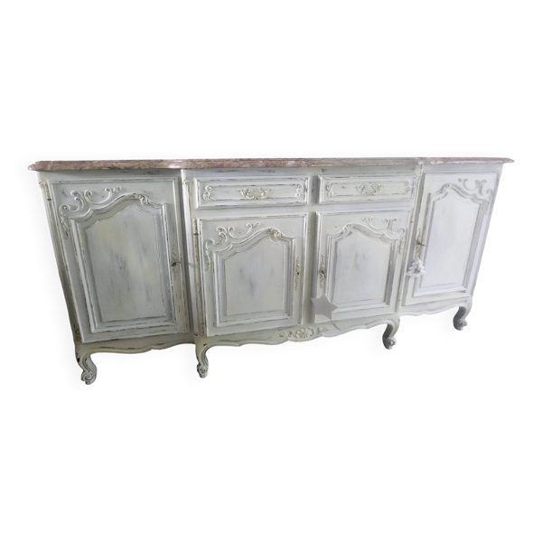 Buffet en merisier style provençal rénové en blanc vieilli