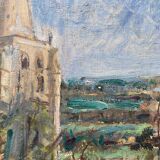 Painting "river and village" by Jacquelin Gaeremynck school of Leers