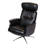 Lounge chair made in black leather & aluminium swivel from 1970s