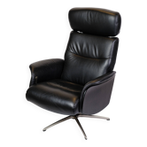 Lounge chair made in black leather & aluminium swivel from 1970s