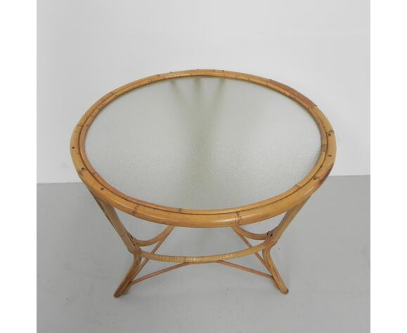 Bamboo Coffee Table With Round Glass Top Selency Bamboo Coffee Table With Round Glass, Round Bamboo Coffee Table With Glass Top