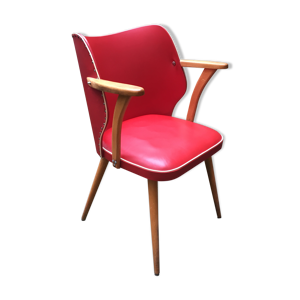 Fauteuil vintage en skai rouge,