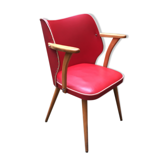 Fauteuil vintage en skai rouge, années 50