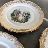 Lot of 8 plates plates pasta and enamels of limoges, decoration of gallant scenes 24.5 cm