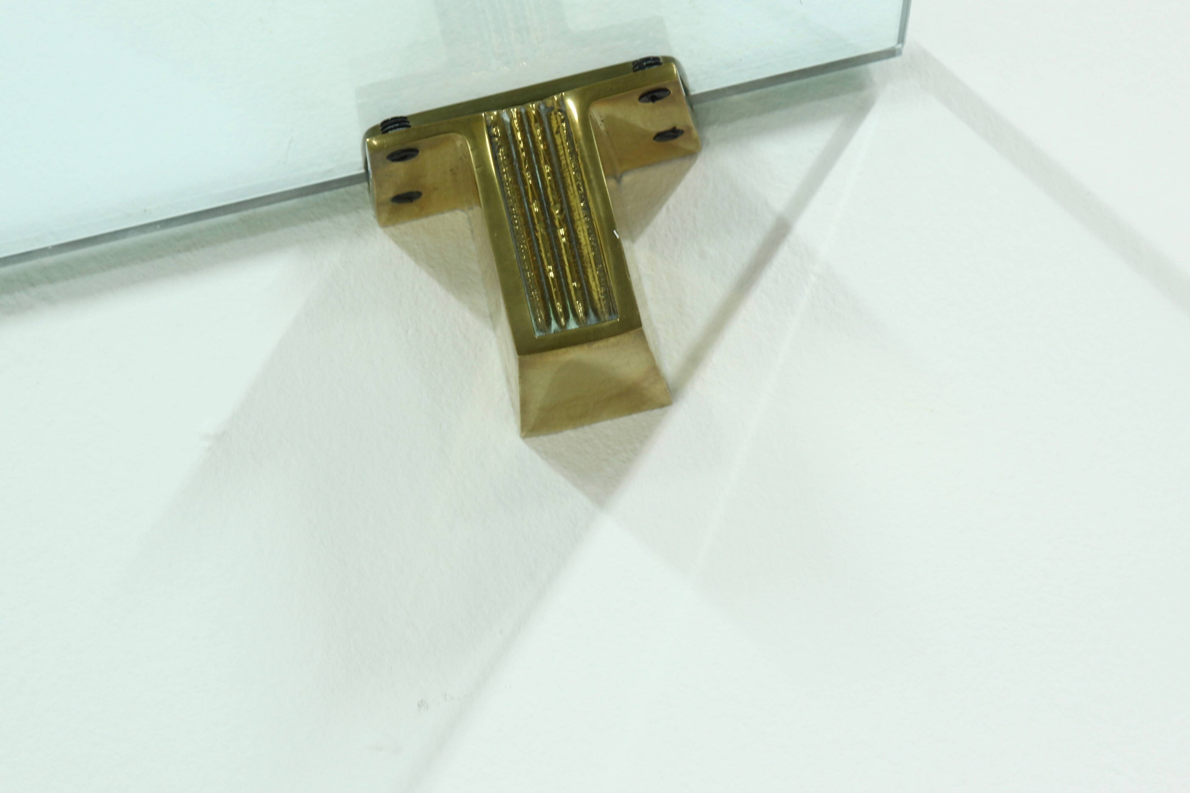 Rare Large Peter Ghyczy Brass and Glass Wall-Mounted Shelving Unit 1970s