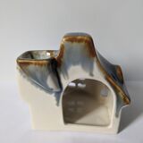 Blue and brown house-shaped photophore of Sandstone Cloud - H: 10cm