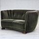 1960s, Danish 2-seater curved sofa, furniture velour, oak wood.
