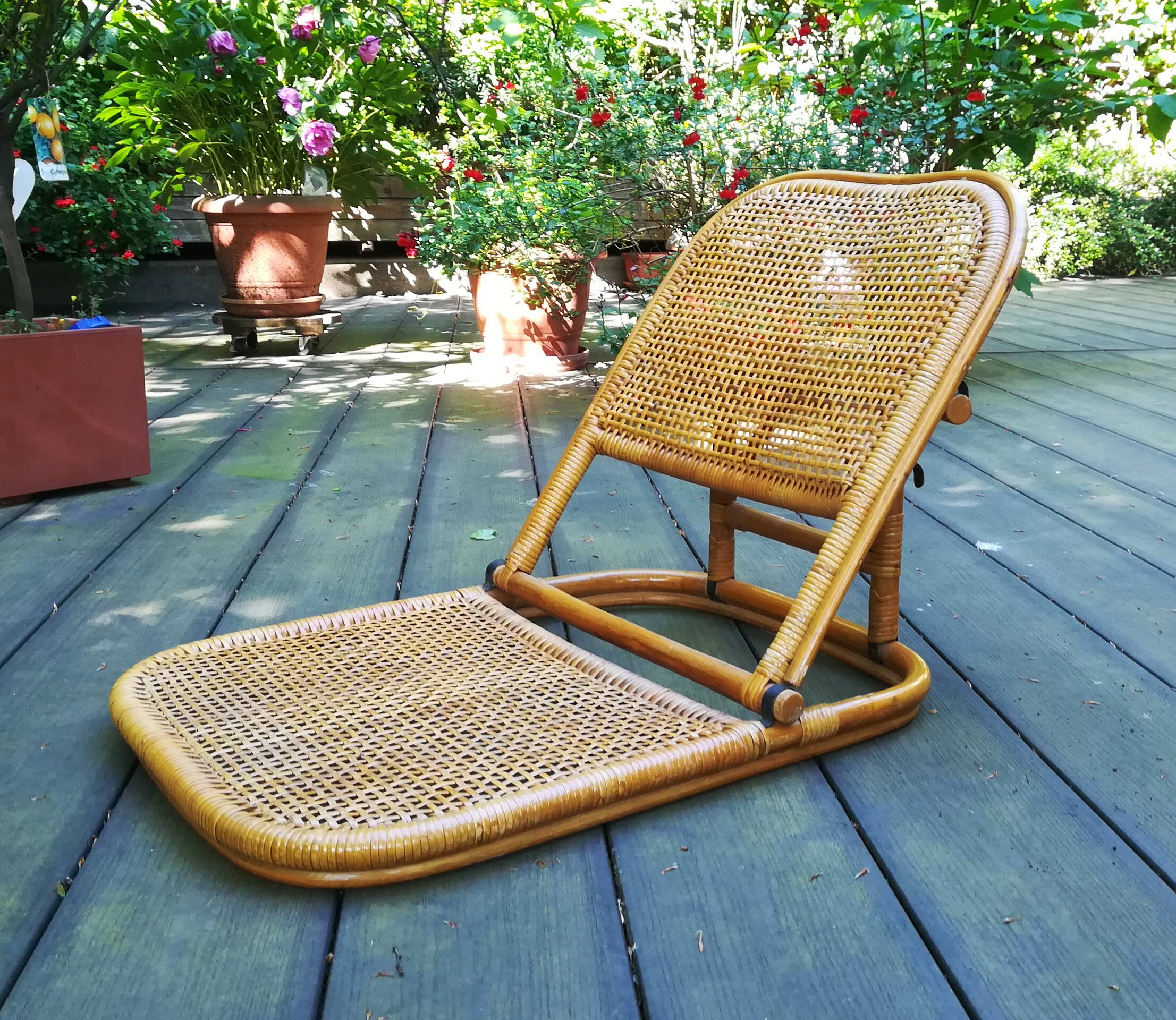 Folding rattan beach chair, USA, 1960s