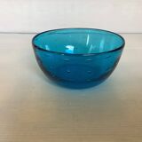 Blue glass bowl with bubbles, Murano style.