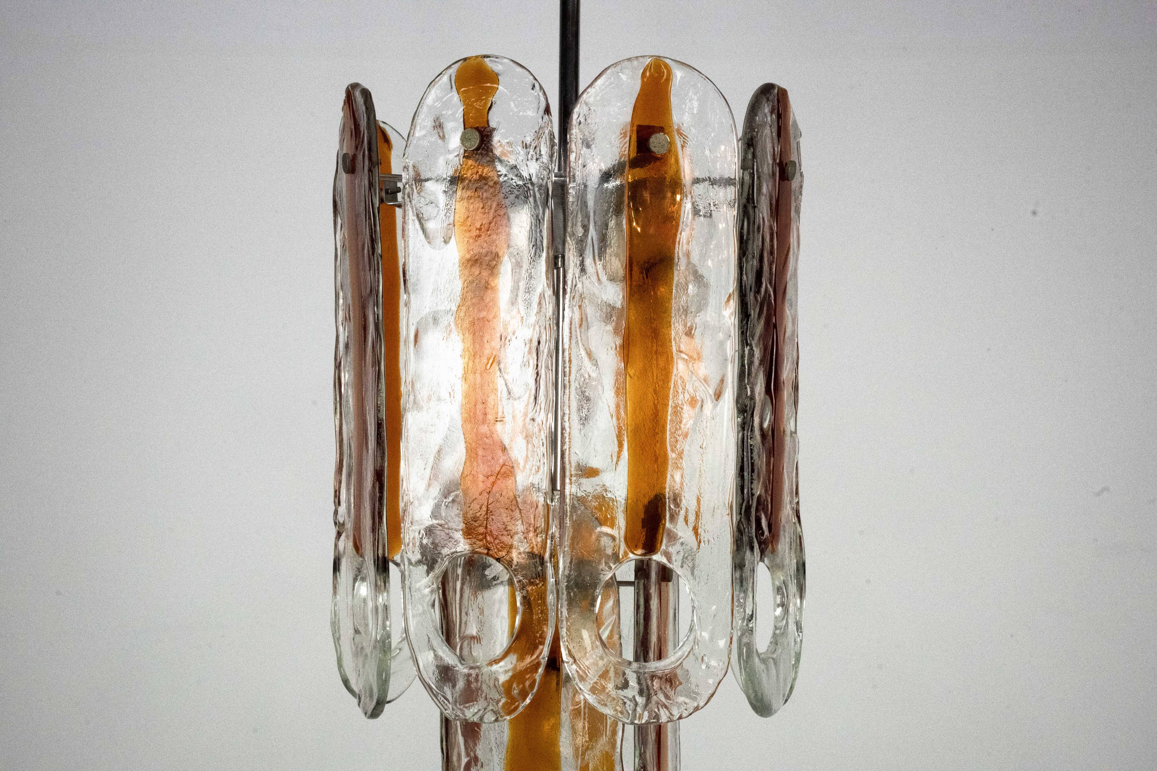 Italian Vintage Murano glass chandelier by Mazzega, model Occhio. Italy '70