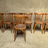 Series lot of 7 old bistro chairs in vintage curved wood