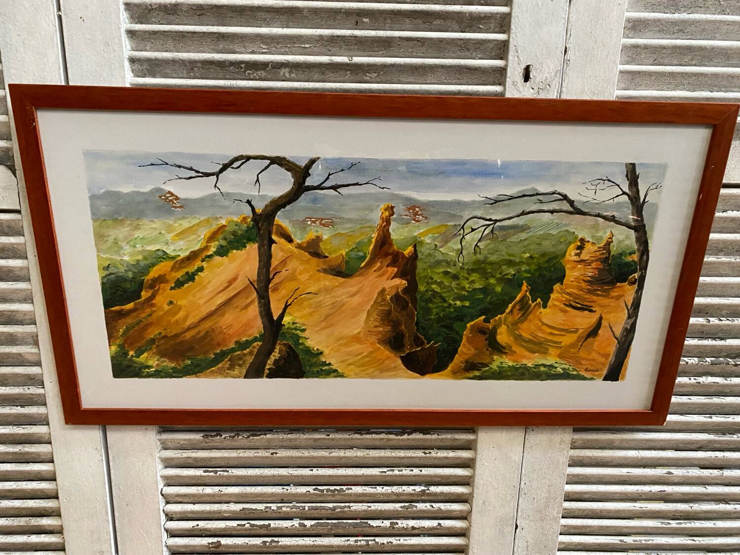 Old painting jean laville st germain roussillon + wooden frame