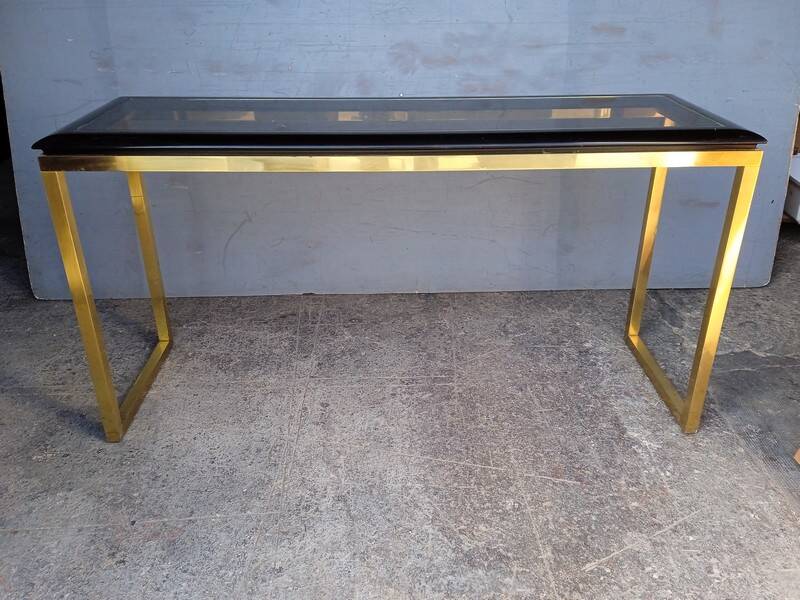 Designer console in gilded brass and glass, 1970s