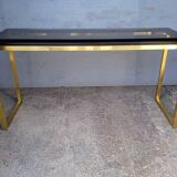 Designer console in gilded brass and glass, 1970s