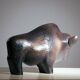 Brown glazed bull sculpture by Ed Ruscha, 1970s ceramic art