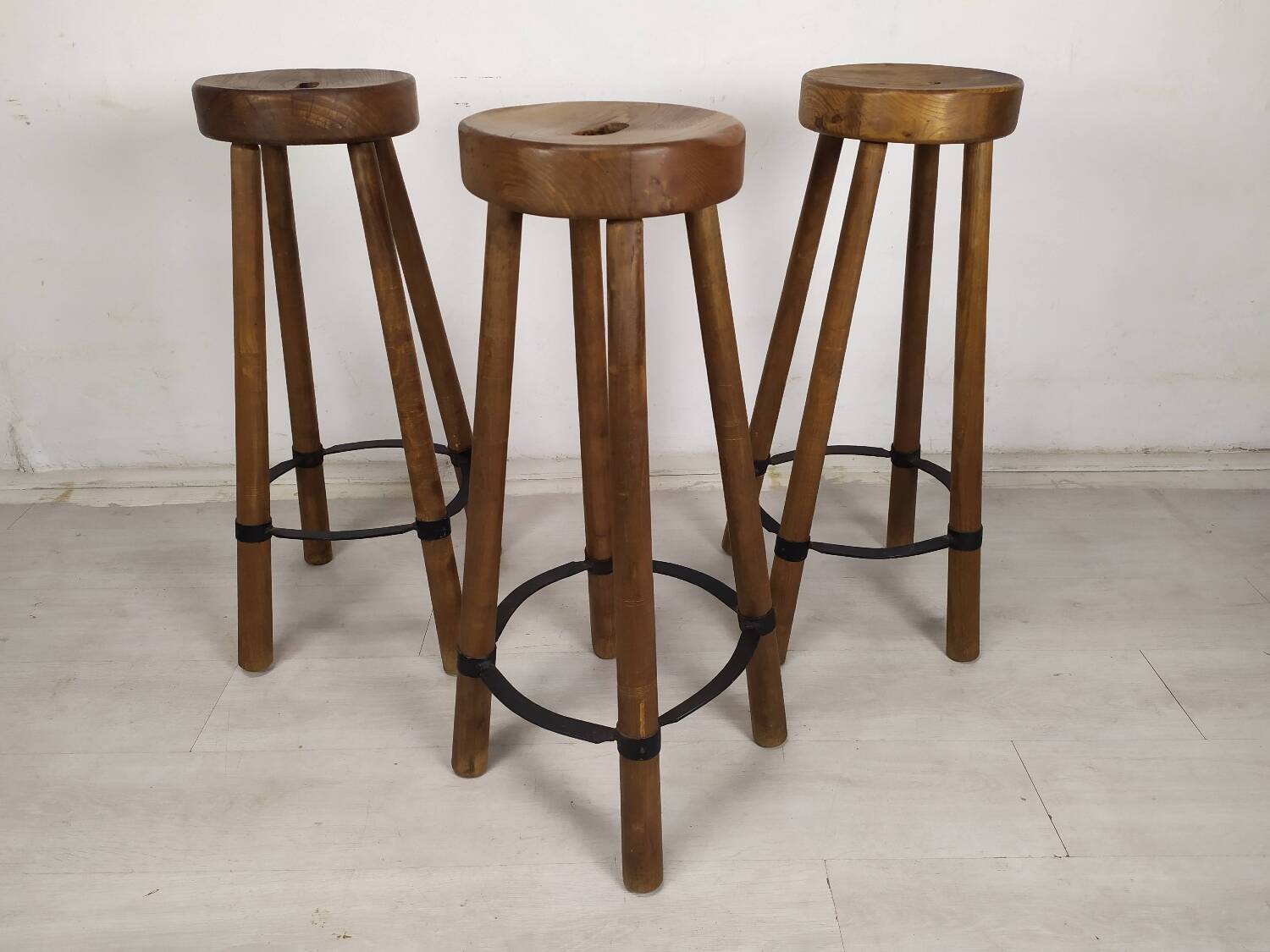 3 brutalist bar stools