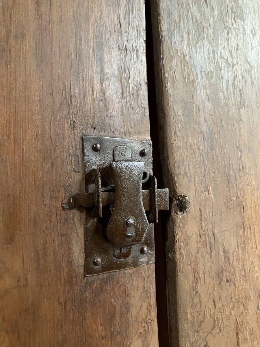 Antique Rustic Tuscan Window in Chestnut with Original Wrought Iron Hardware, 1800s