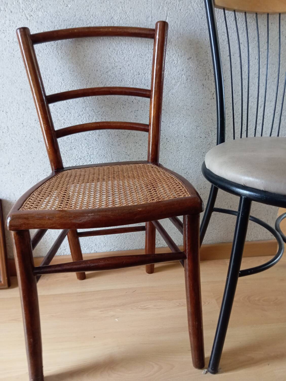 Wooden chair with cane seat, country style, around 1920