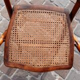 Bamboo folding chair and caning, leather and brass