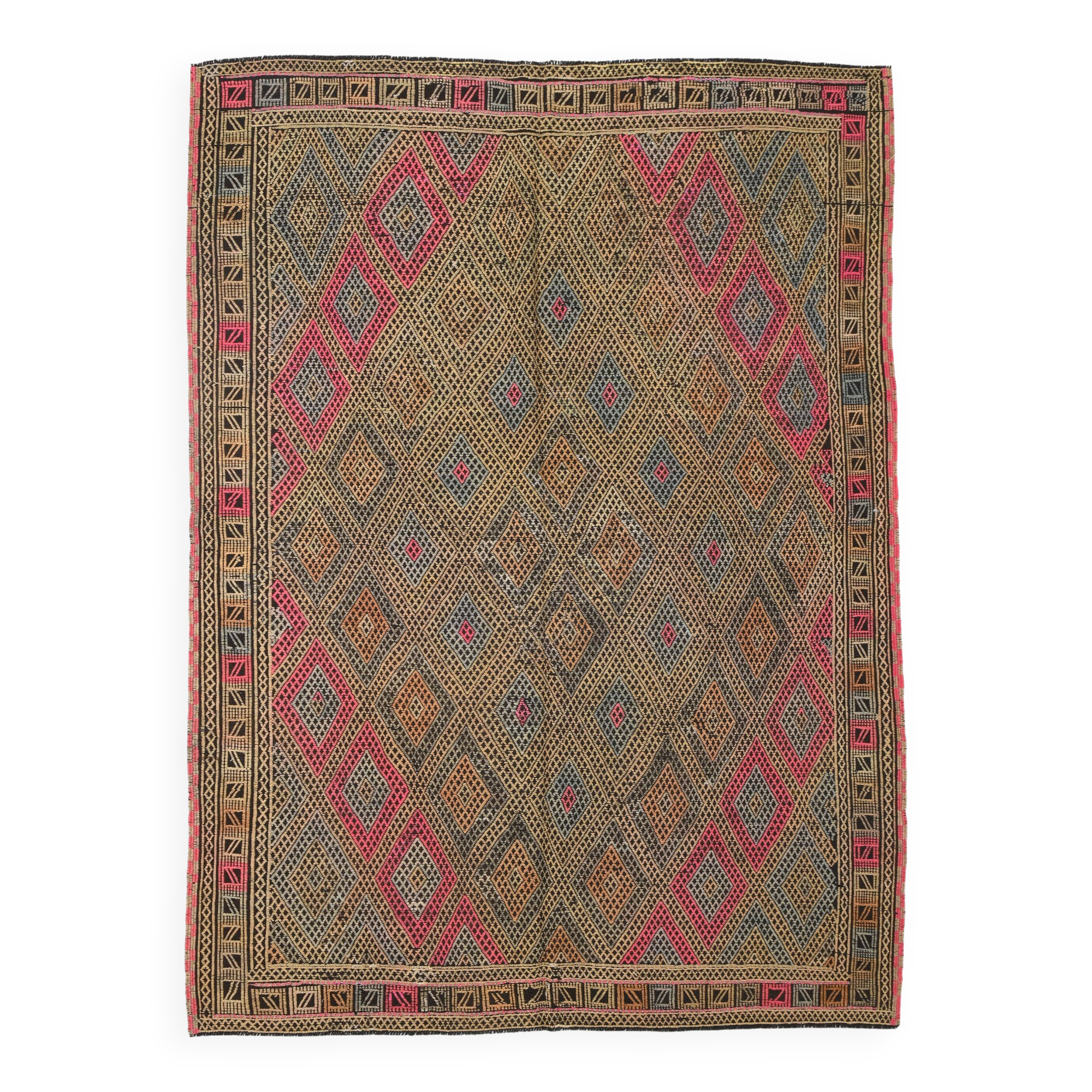 6x8 Mustard & Yellow Vintage Kilim Rug, 184x245Cm