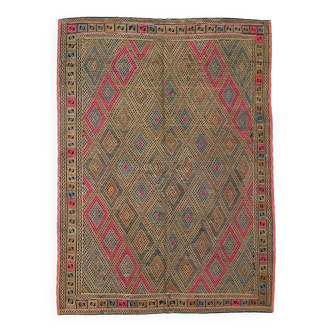 Tapis Kilim vintage moutarde et jaune 6x8, 184x245 cm