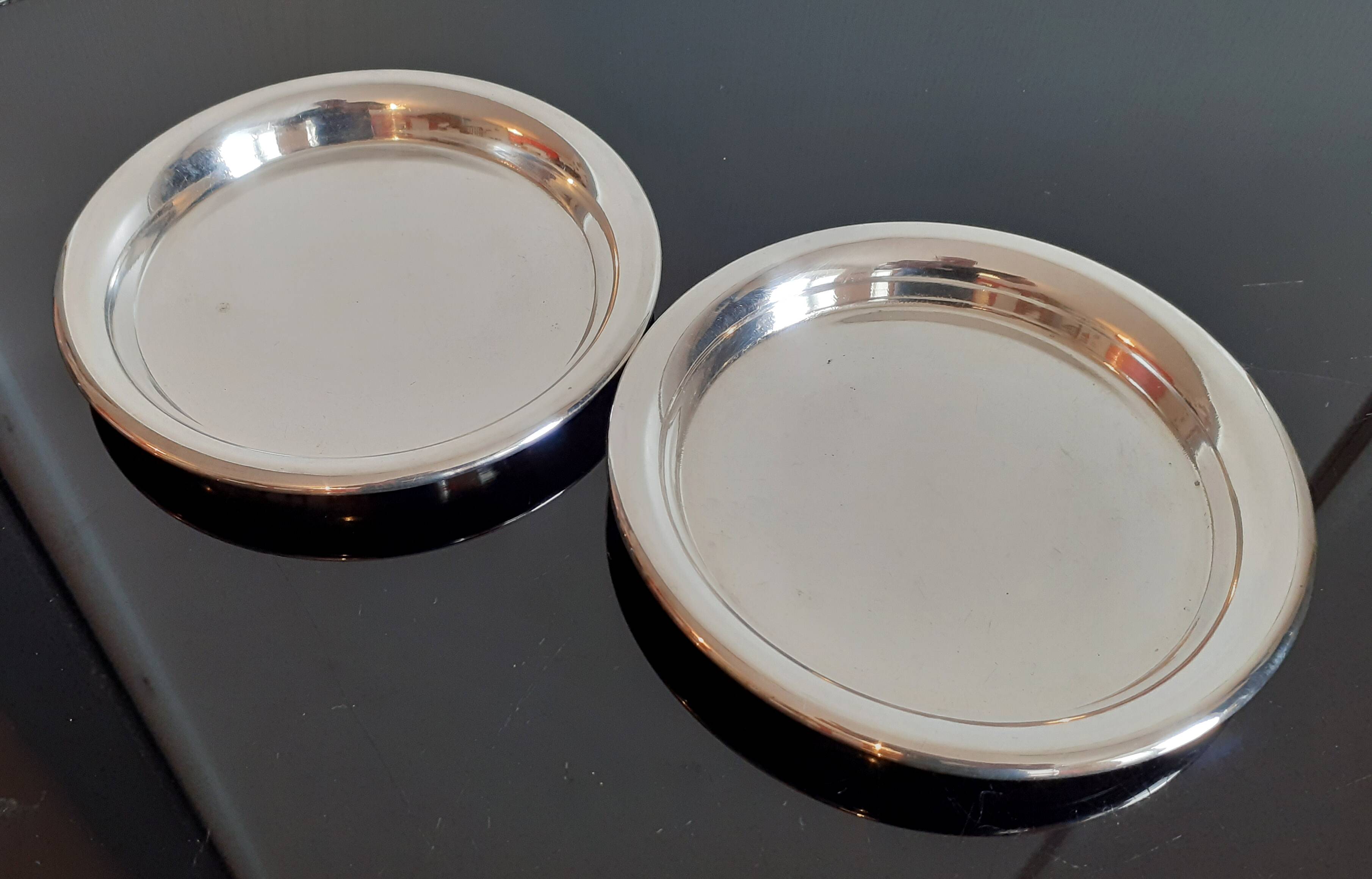 Christofle cc (before 1935) / set of 2 silver metal bottle coasters