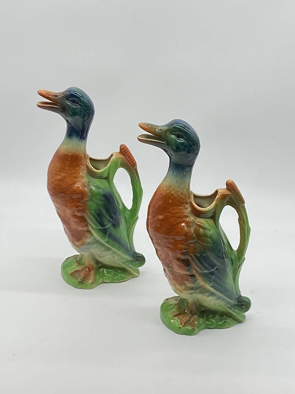 Duo of St Clément duck pitchers 🦆, ceramic / slip, vintage