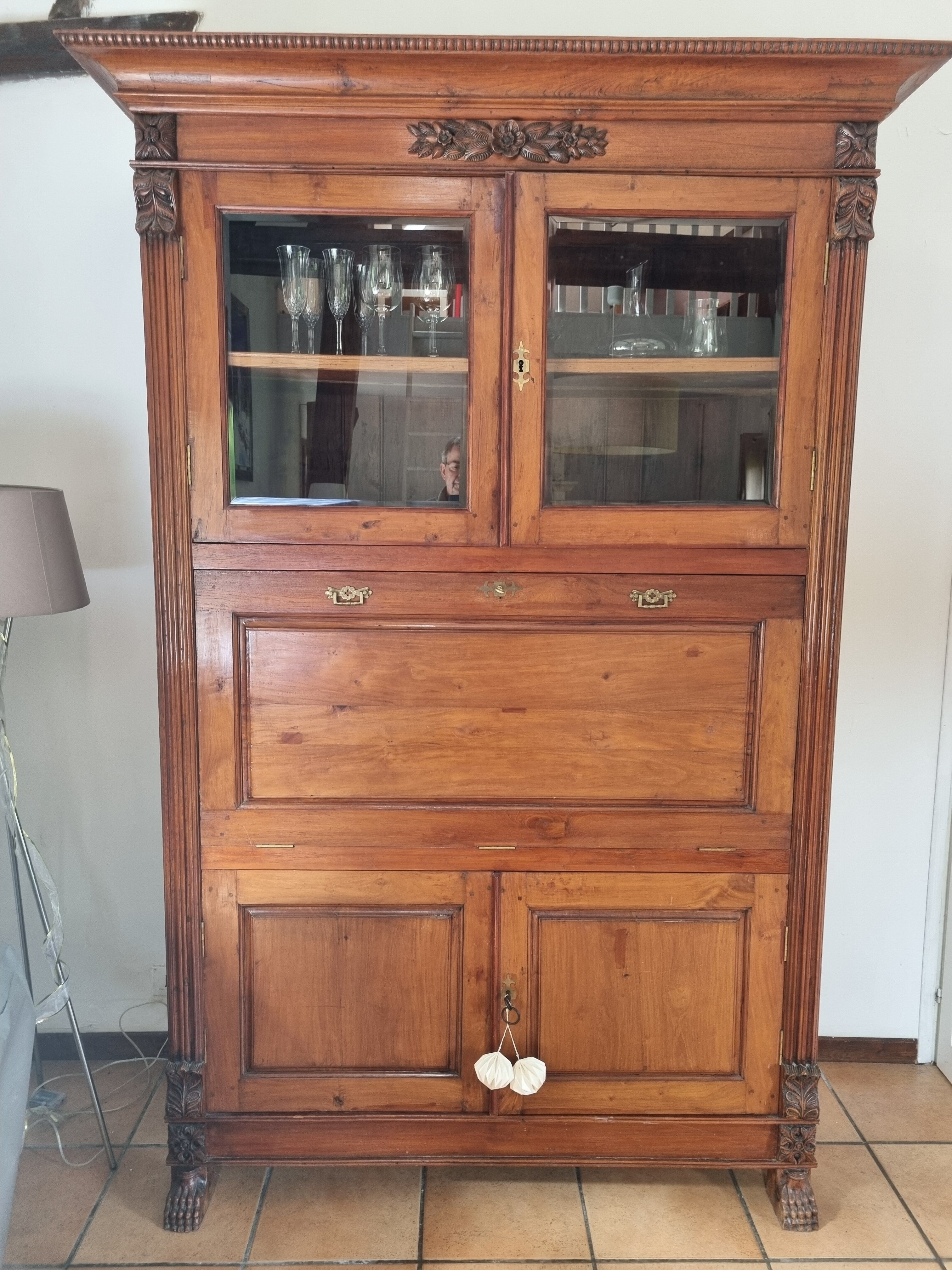Cupboard, display cabinet, and secretary from Pondicherry, late 19th century.