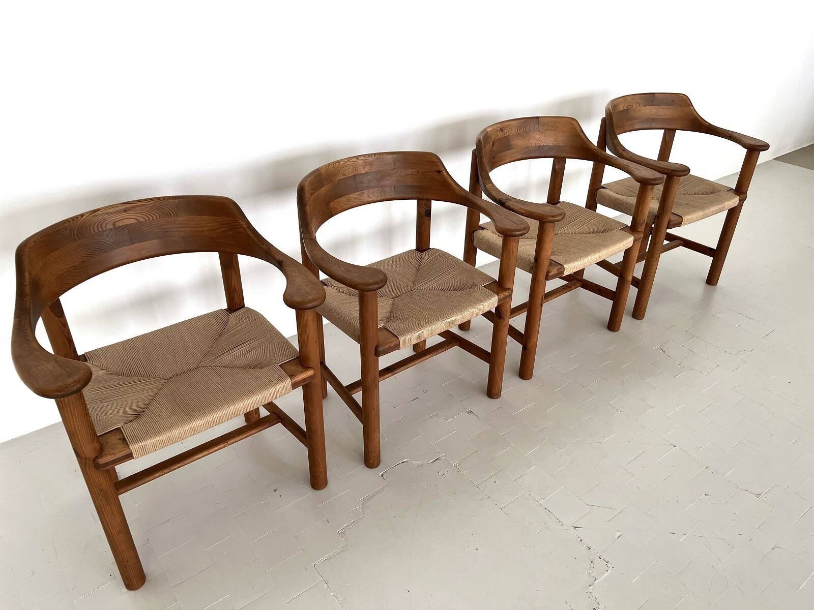 Rainer Daumiller Dining Chairs in Pine and New Paper Cord, 1970s
