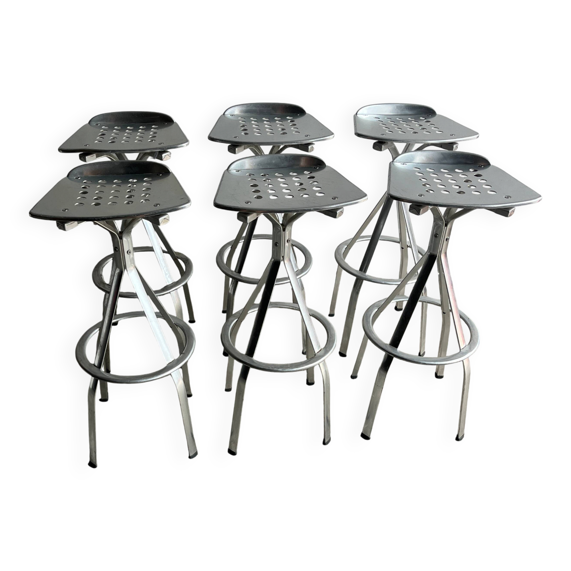 Industrial aluminium bar stools – set of 6