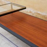 Modernist coffee table vintage wood, metal and glass