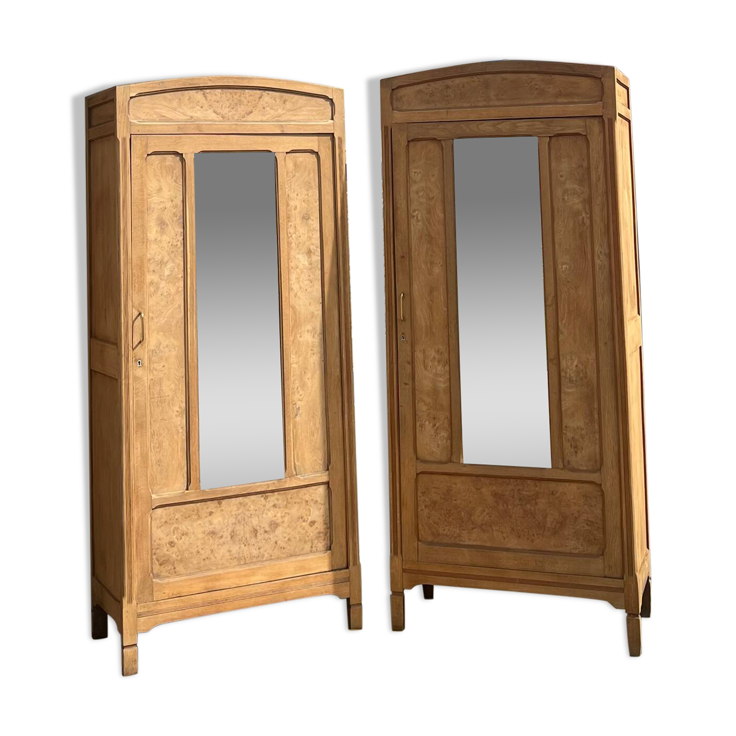 Pair of 2 identical Parisian wardrobes in raw oak.