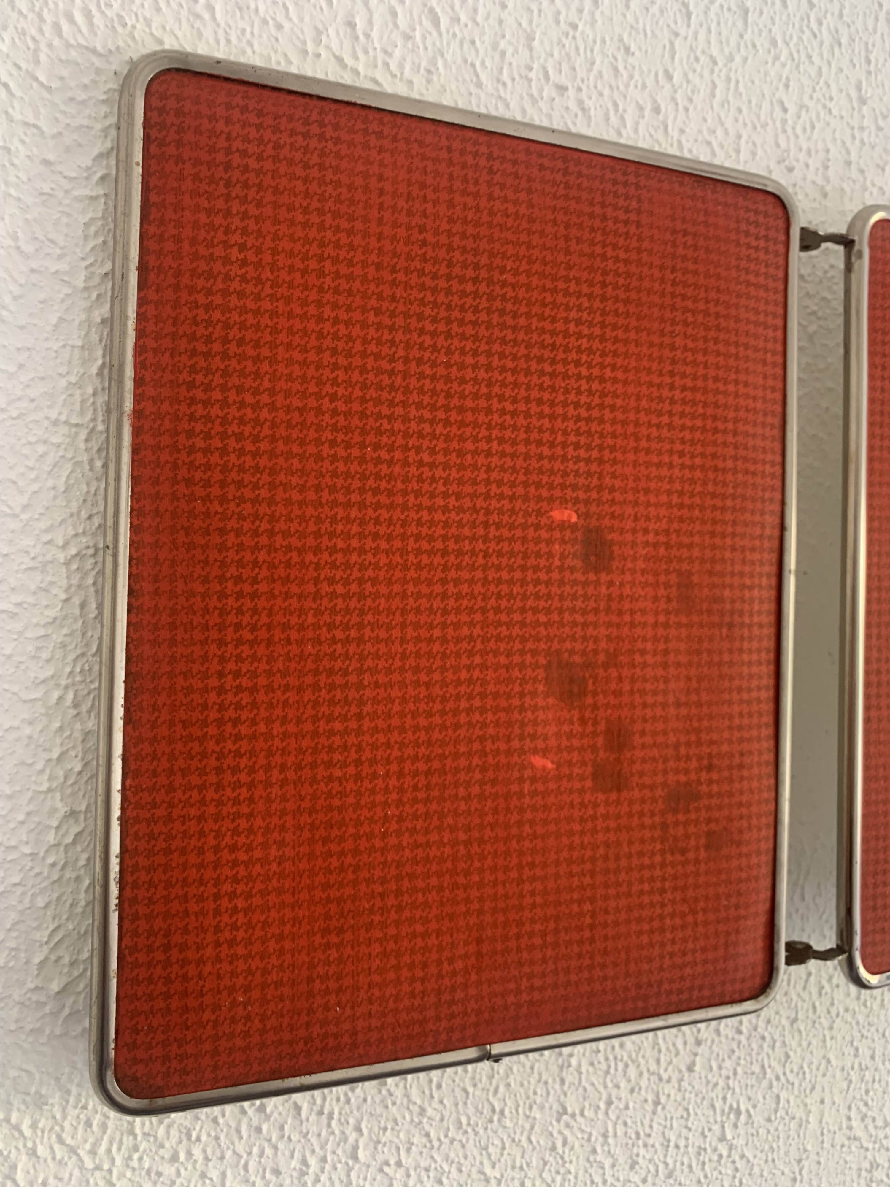 Vintage 1960s red barber triptych mirror Mirbel Paris - 28 x 70 cm
