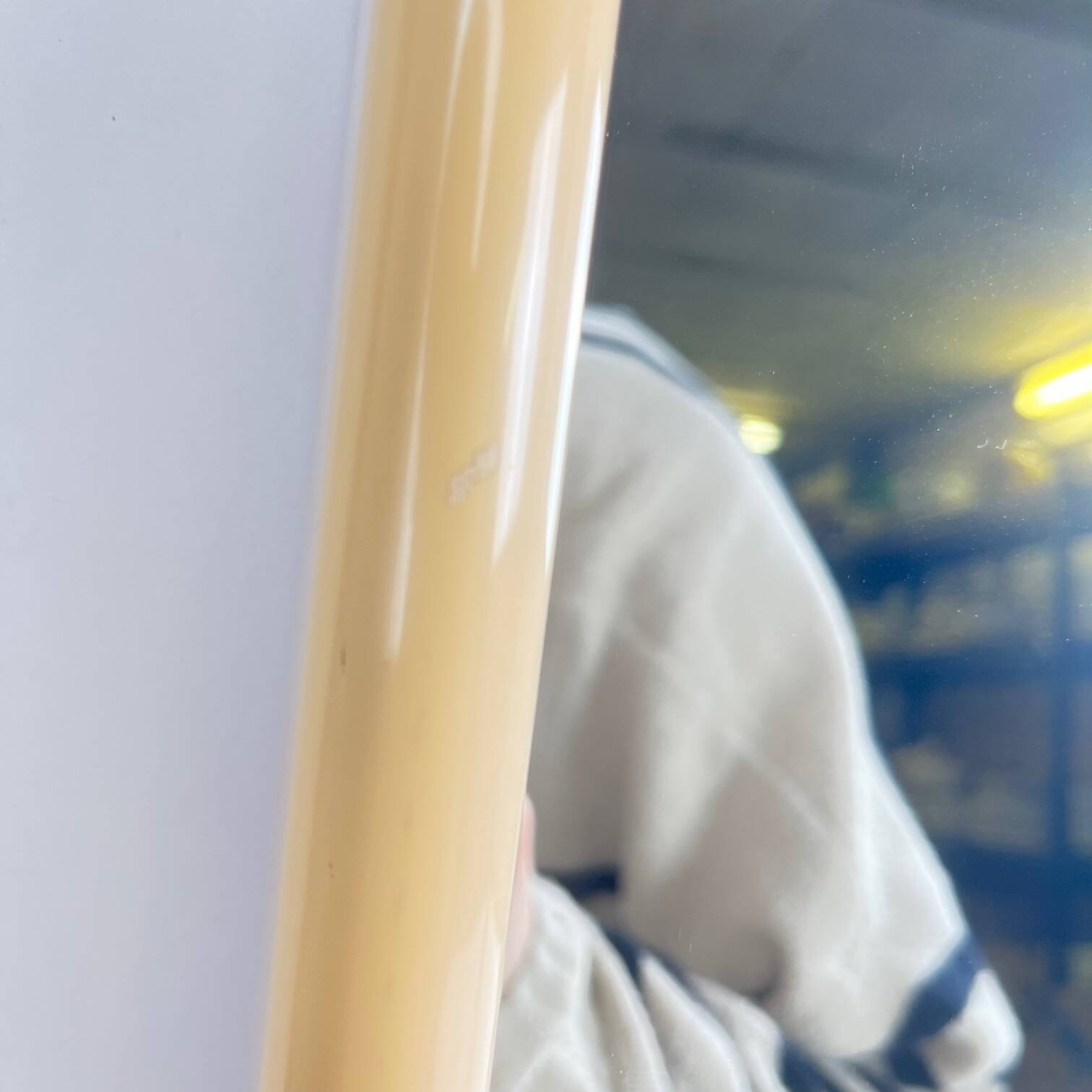 Square plastic mirror with rounded edges, cream, 1970s/80s.