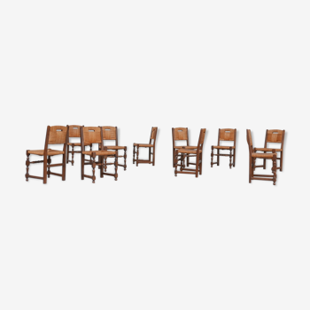 Ensemble de dix chaises de salle à manger Mid-Century Français Rush (10)