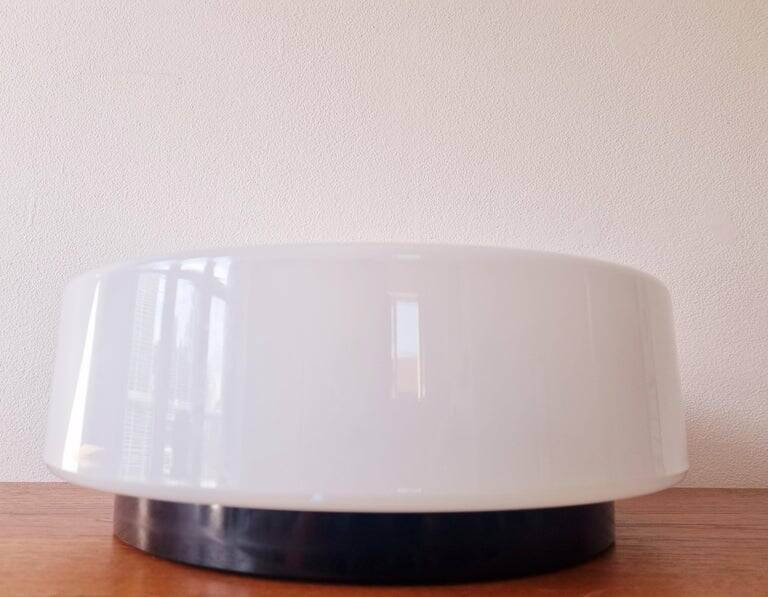Large Midcentury Flush Mount Milk Glass, RZB Leuchten, Germany, 1970s