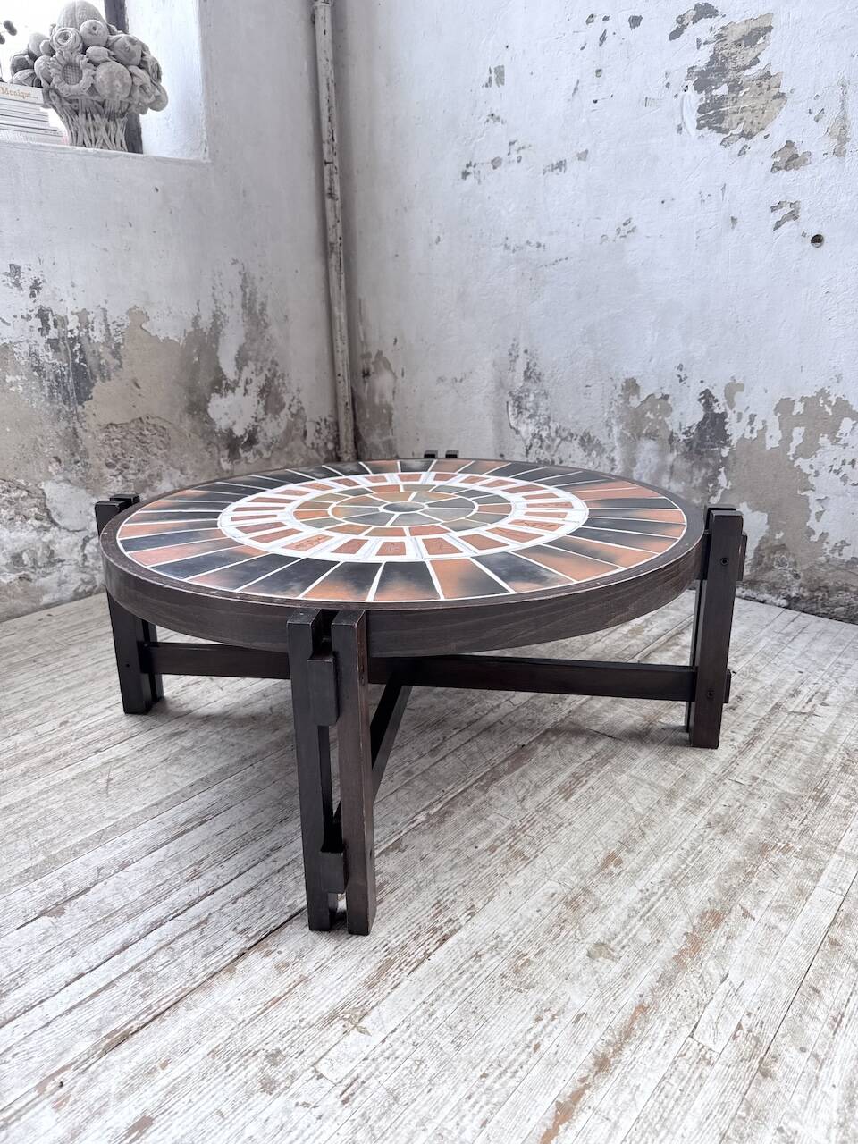 Round coffee table Roger Capron herbarium terracotta