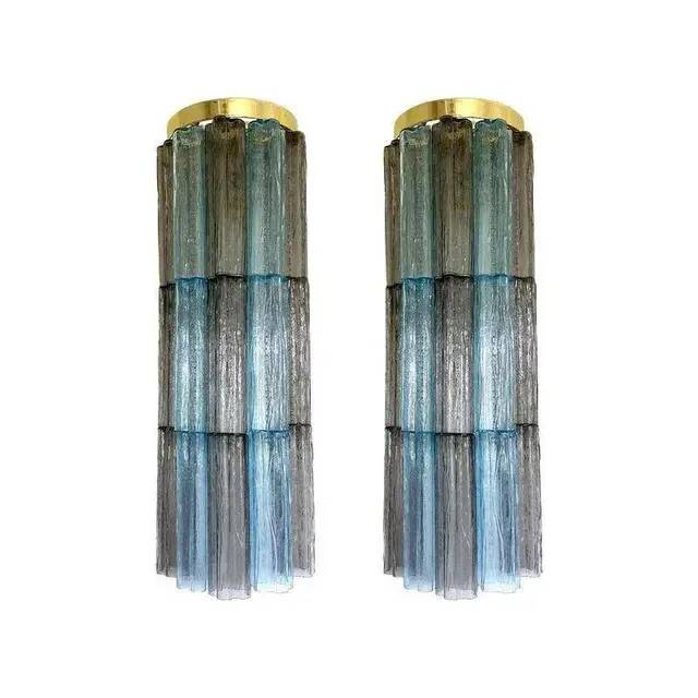 Murano glass Tronchi wall lights in grey and light blue by Simoeng, set of 2