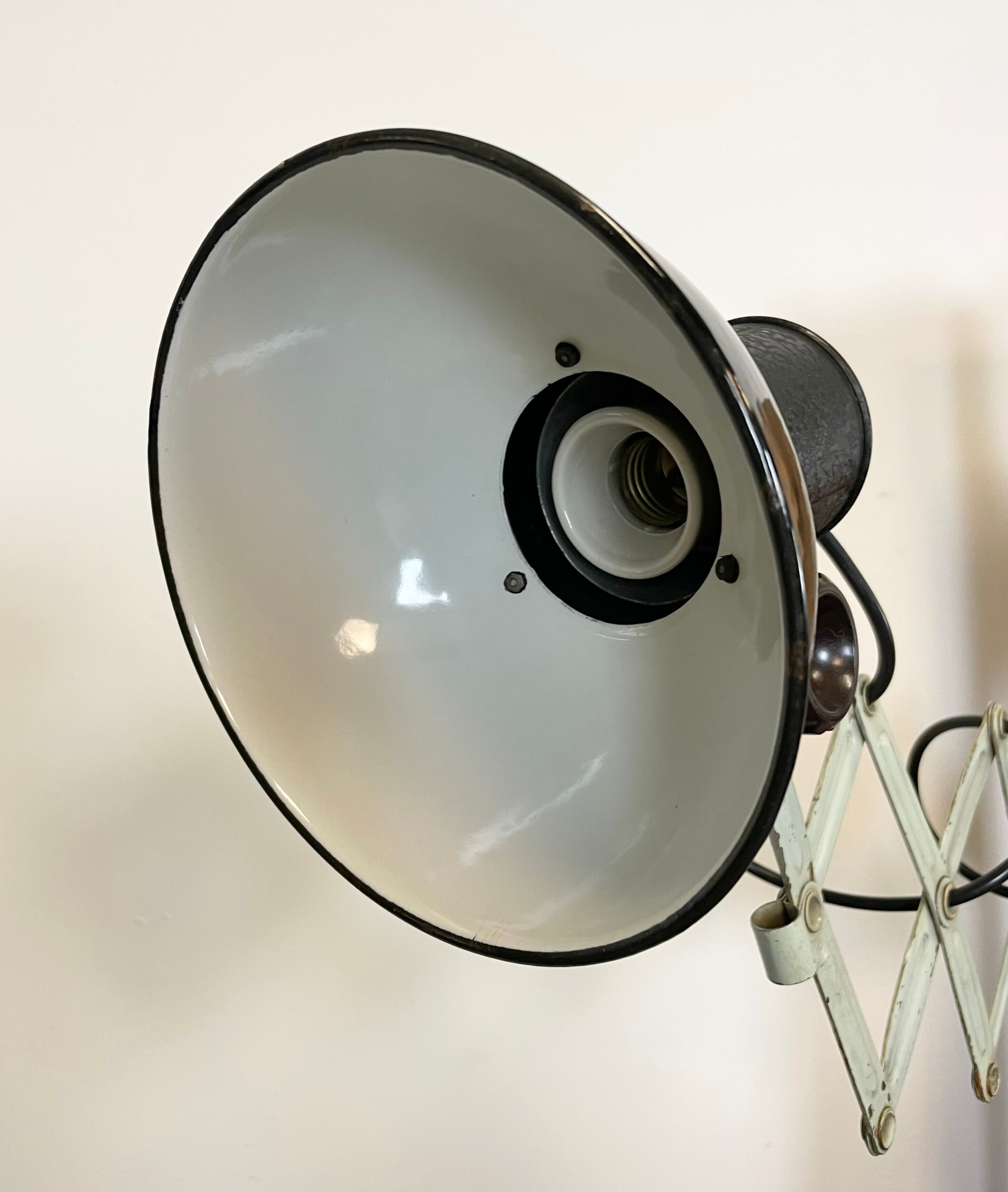 Vintage industrial black enamel scissor wall lamp, 1950s