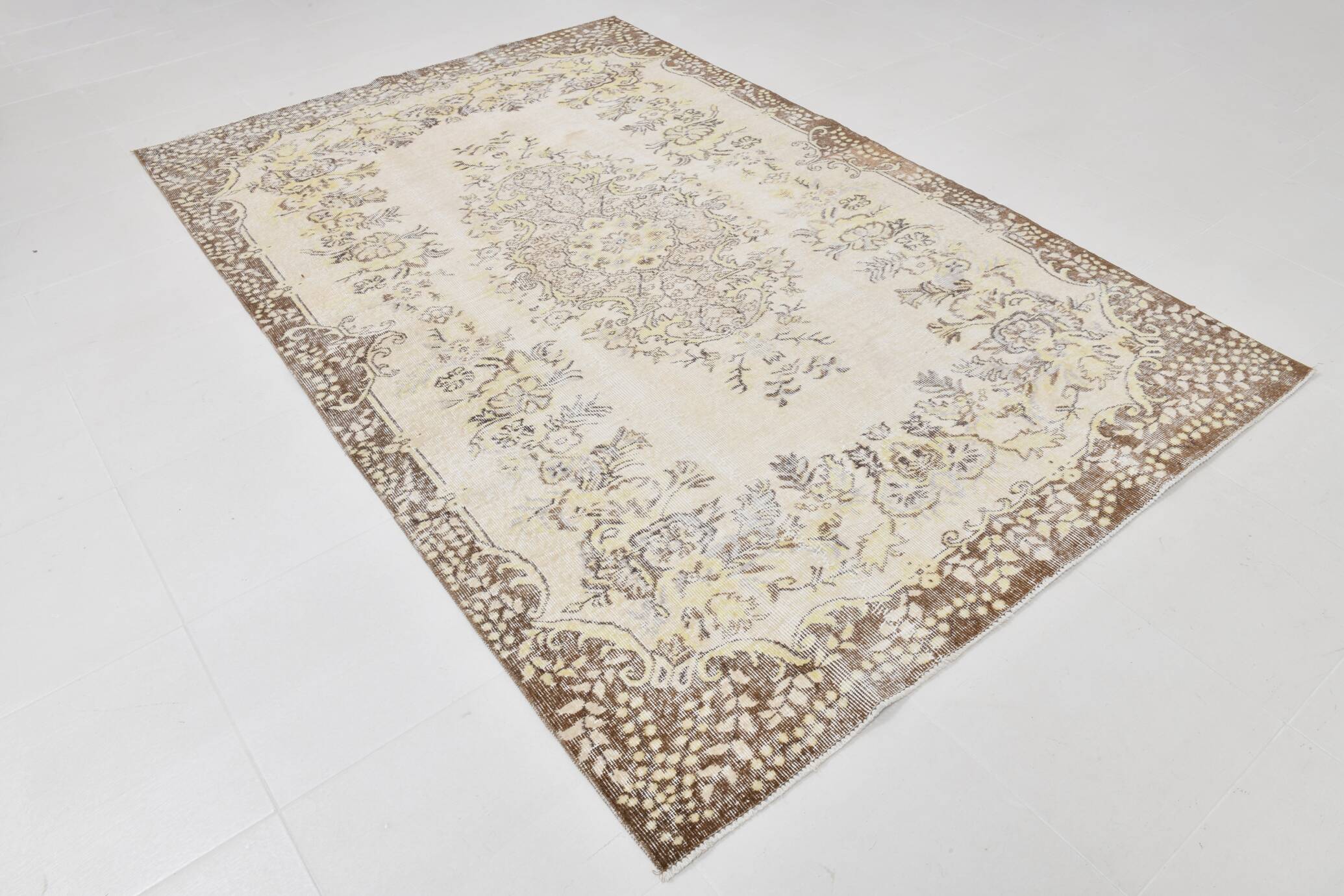 6x9 Vintage Ivory & Pastel Yellow Handmade Wool Persian Area Rug,169x259 Cm