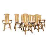 Ensemble de 8 chaises britalistes en chêne de De Puydt, Belgique 1970