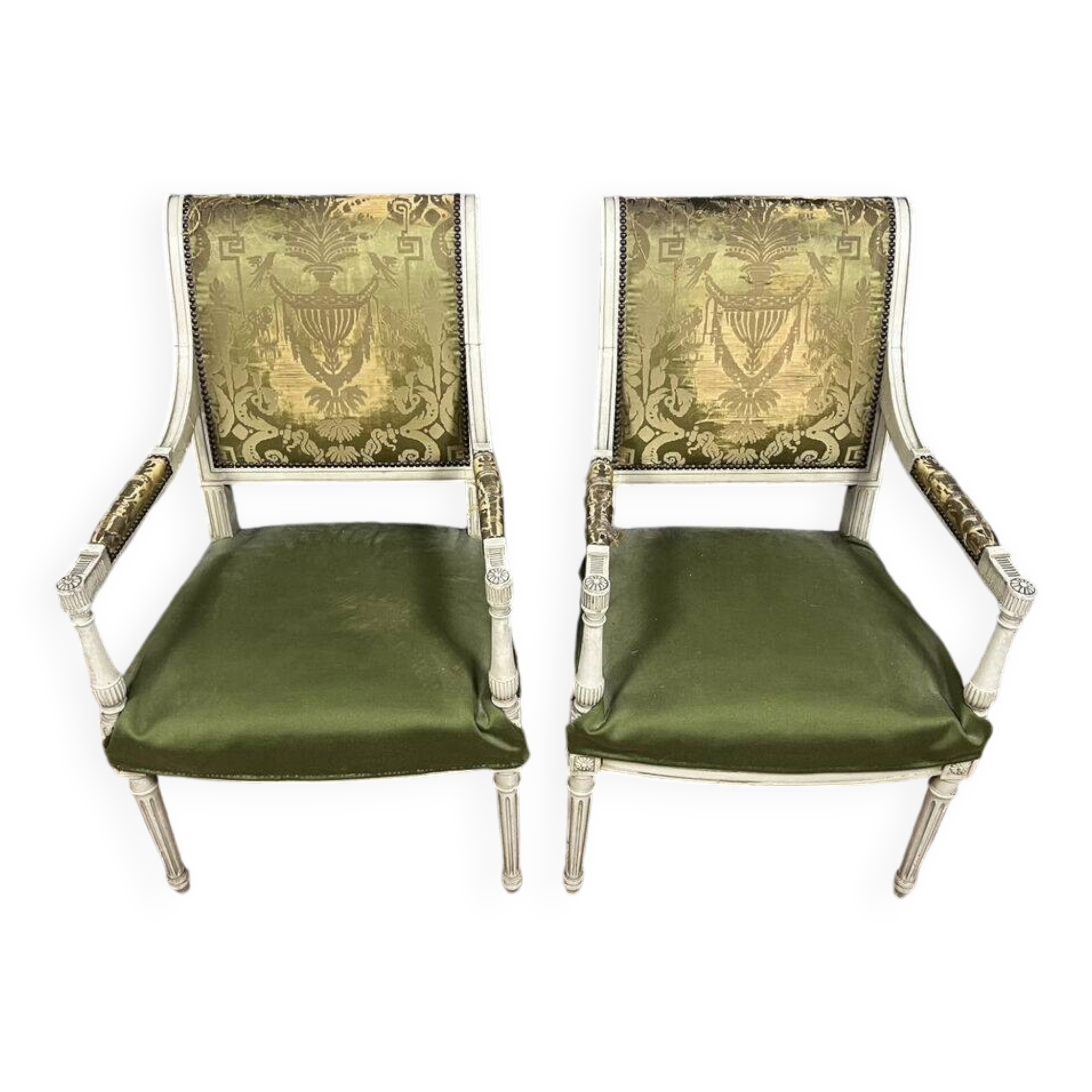 Pair of Louis XVI style armchairs in lacquered wood circa 1850 (B)
